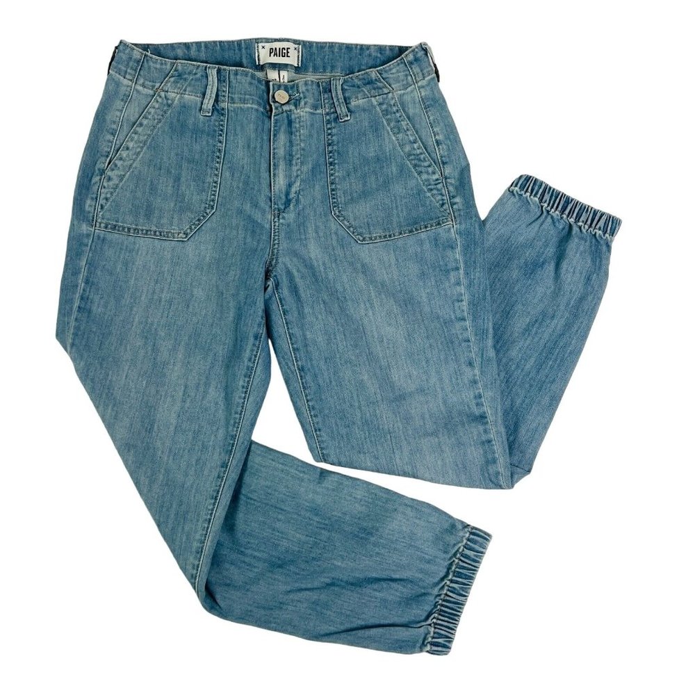 Paige Mayslie Jogger Morning Dew Pants Womens Jeans Size 27 Ankle Zip Blue